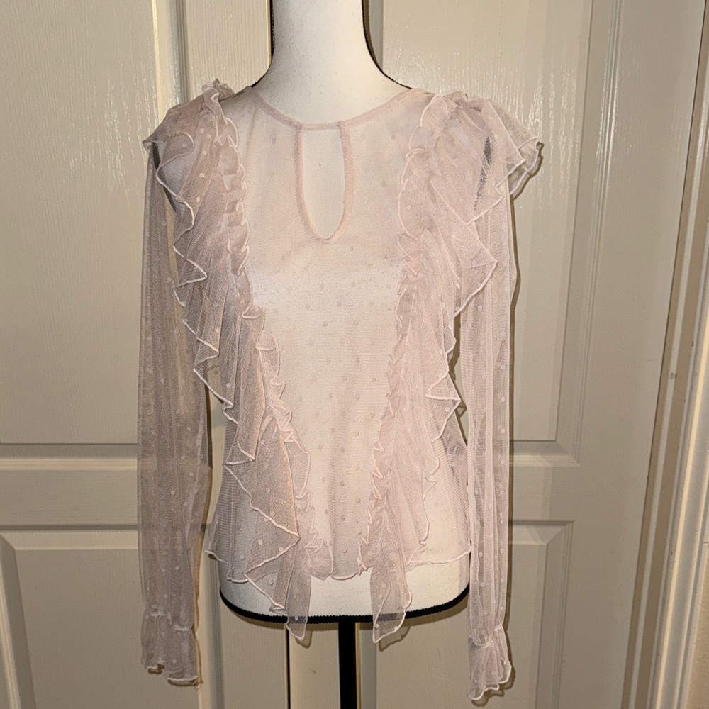 FREE PRESS-  Sheer Ruffle Blouse in Soft Pink - Size Medium